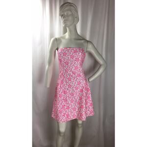Lilly Pulitzer Women's Pink White Floral Strapless Dress sz 12